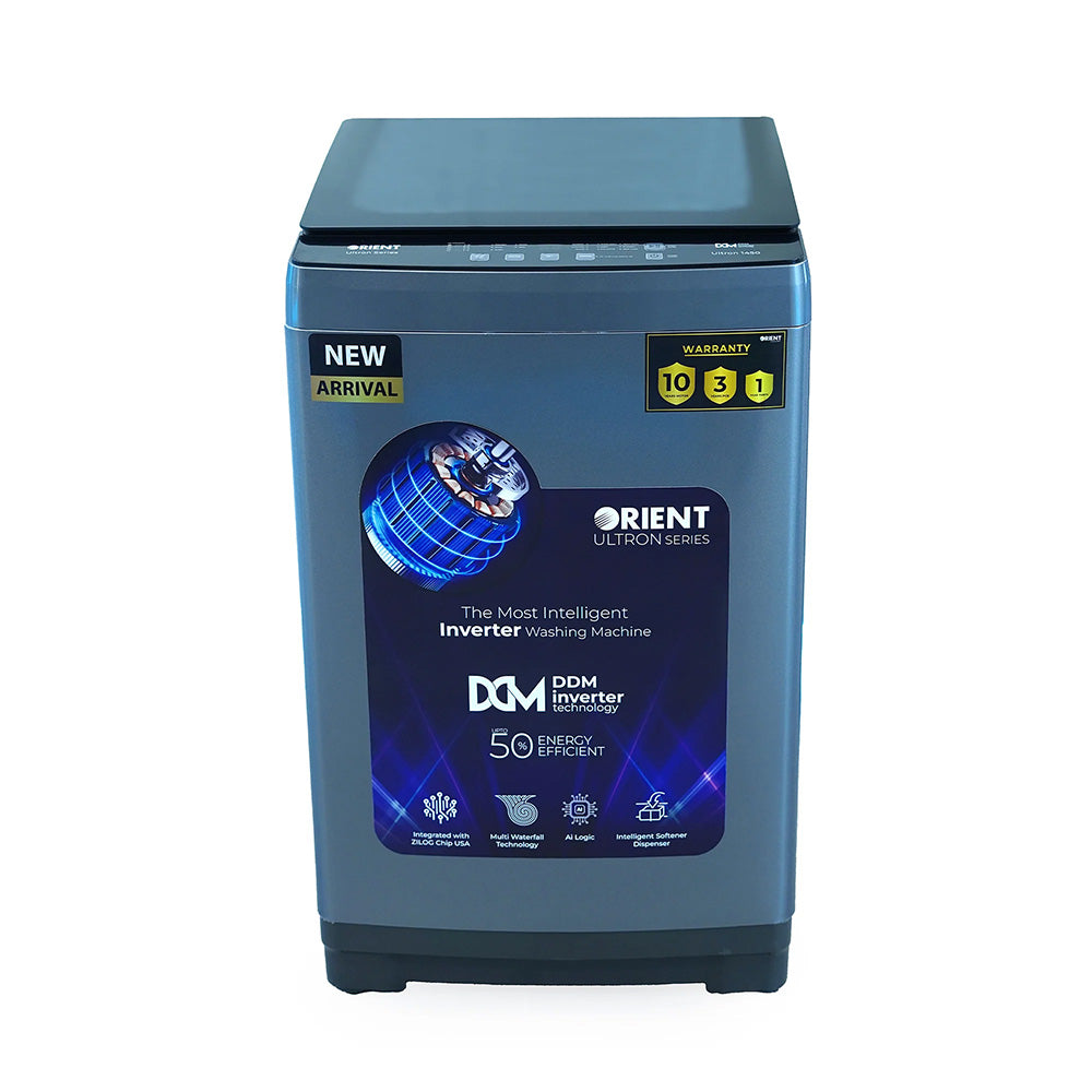 ORIENT 14KG AUTOMATIC TOP LOAD ULTRON WASHING MACHINE Model 1450 METALLIC GREY