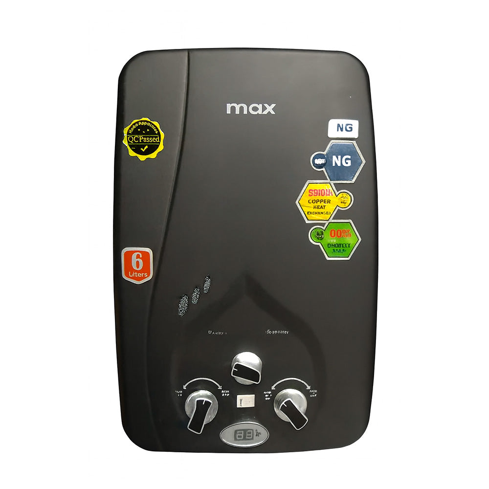 MAX INSTANT GAS GEYSER 6 LITRE Model 6L NG BLACK