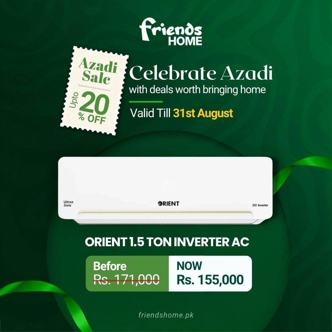 ORIENT 1.5 TON ULTRON SMILE DC INVERTER AC Model 20W SMILE GOLDEN WHITE