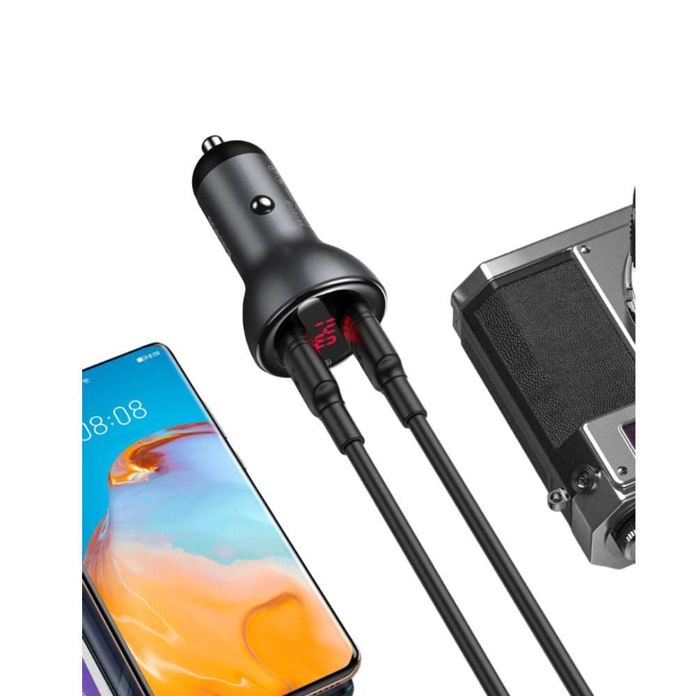 BASEUS CAR CHARGER WITH CABLE Model DIGITAL DISPLAY PPS DUAL QUICK CHARGER 45W