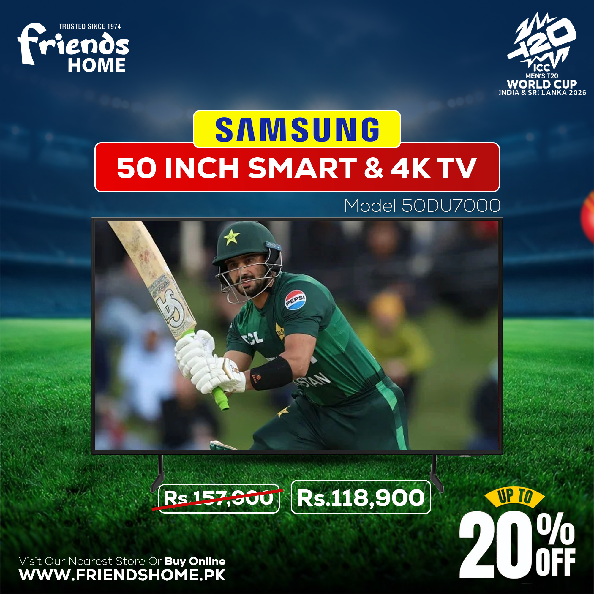 SAMSUNG 50 INCH SMART & CRYSTAL UHD 4K TV Model 50DU7000