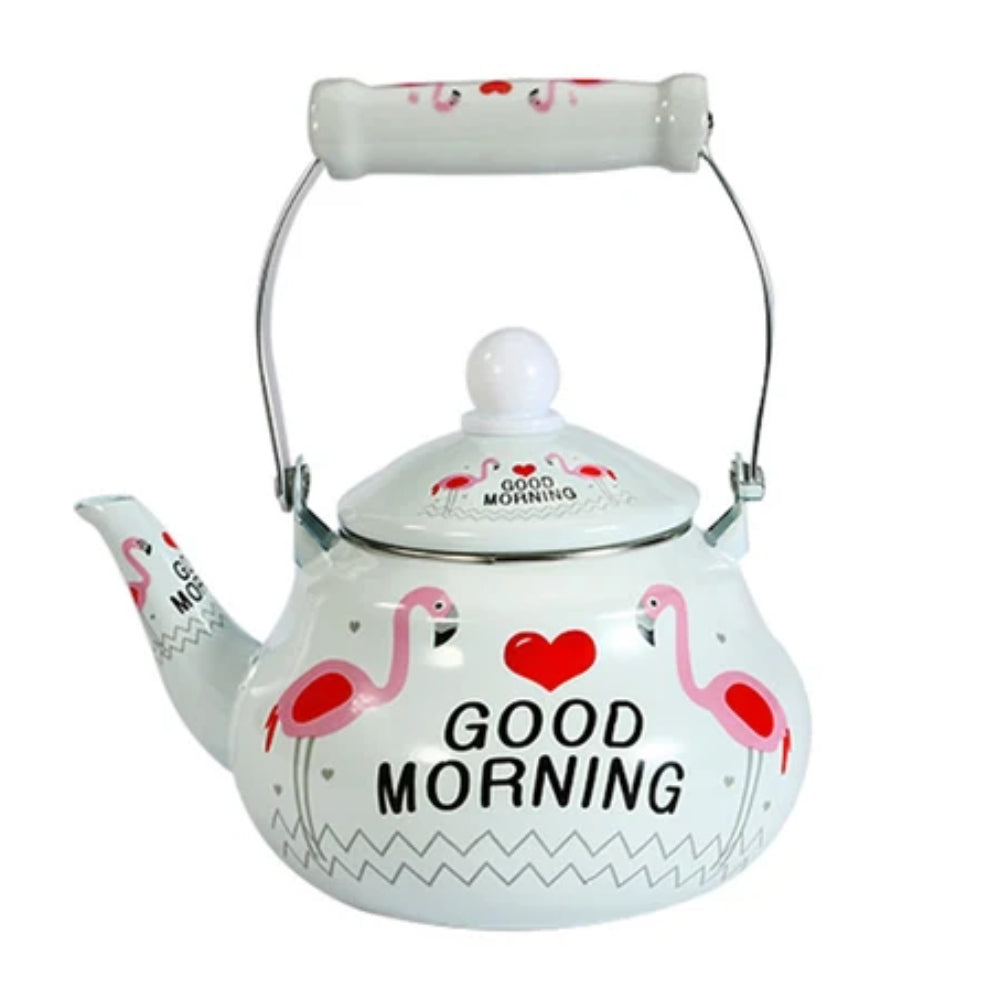 ENAMEL CUP PEAR SHAPED FLAMINGO KETTLE POT 2.5L