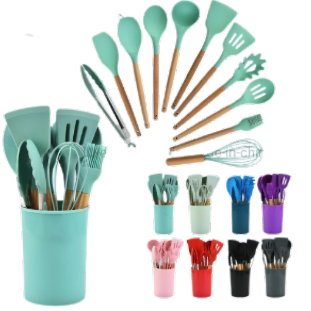 SILICONE COKING KITCHEN UTENSILS SET WITH HOLDER 12 PIECE