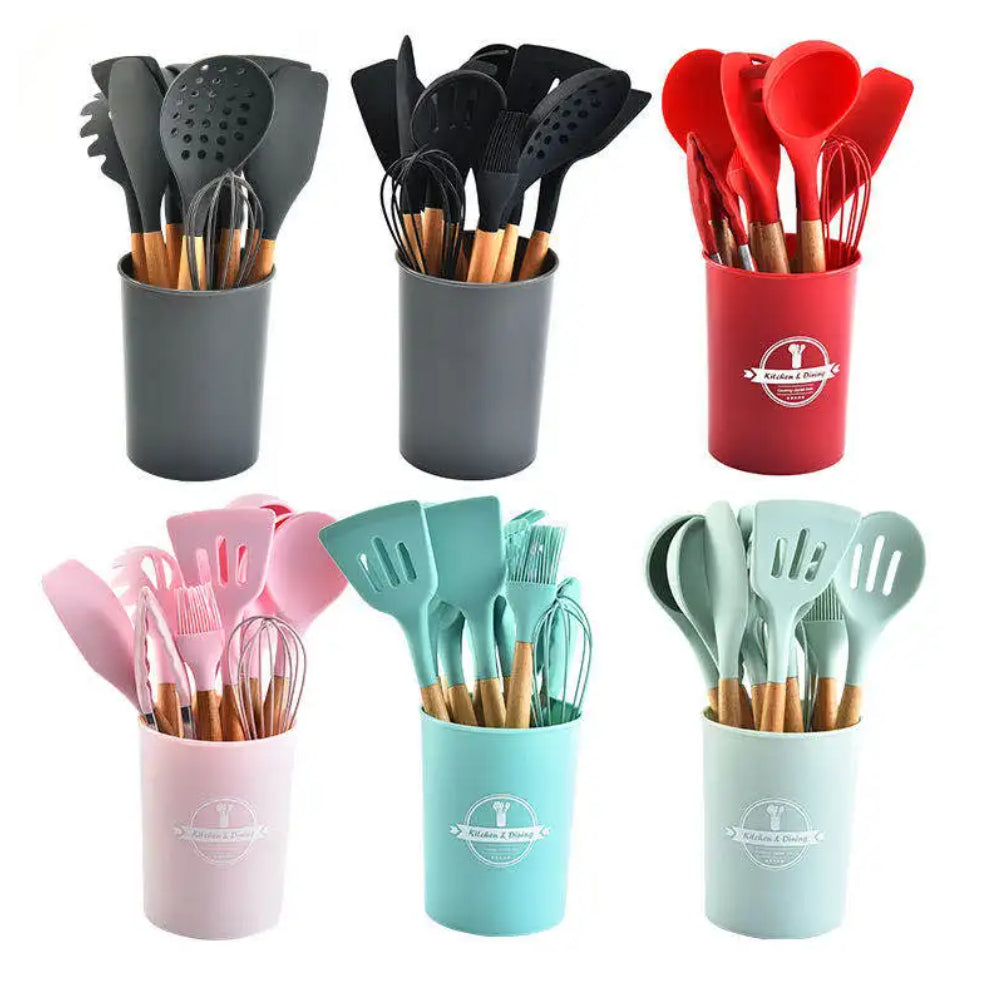 SILICONE COKING KITCHEN UTENSILS SET WITH HOLDER 12 PIECE