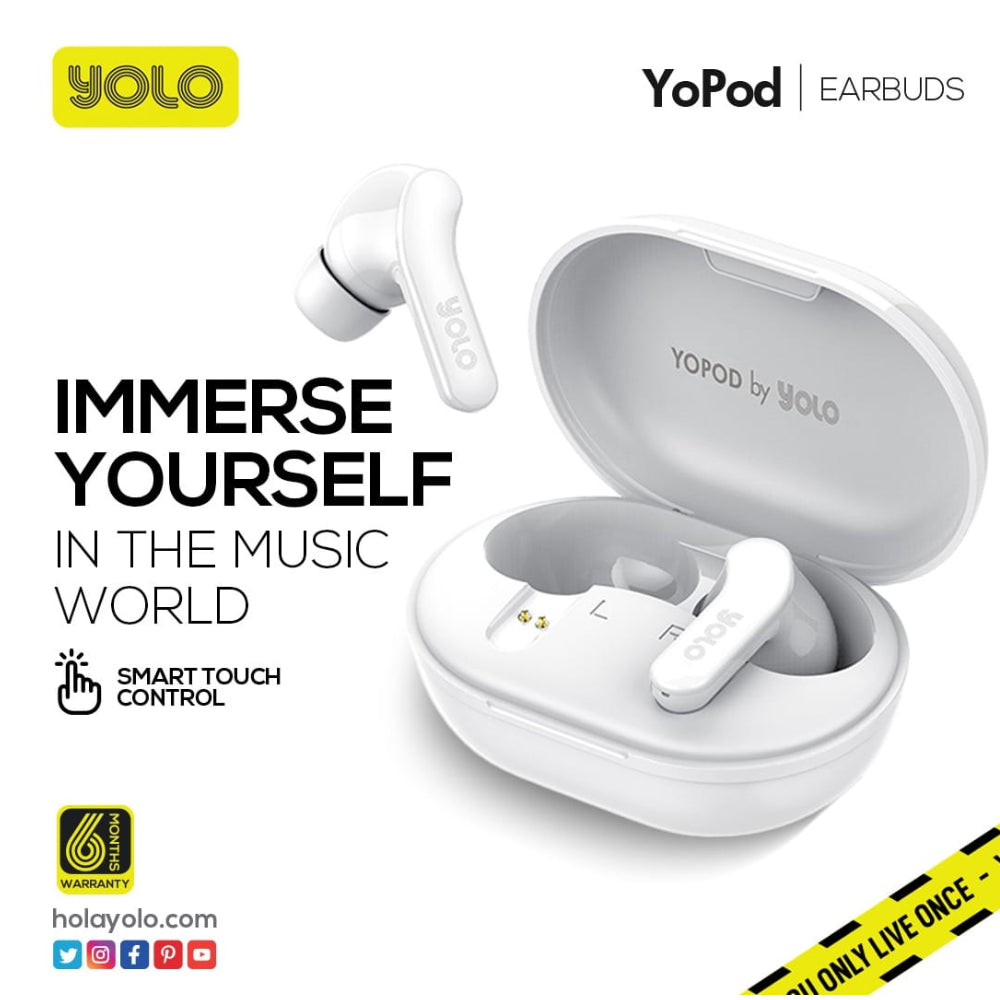 YOLO WIRELESS EARBUDS Model YOPOD WHITE