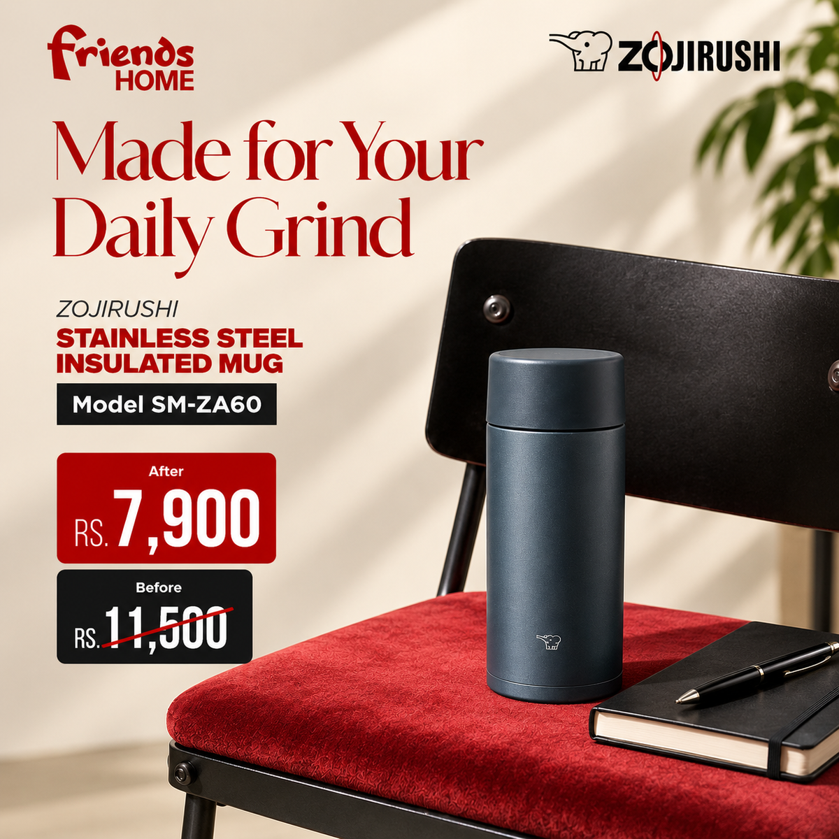ZOJIRUSHI STAINLESS STEEL INSULATED MUG Model SM-ZA60