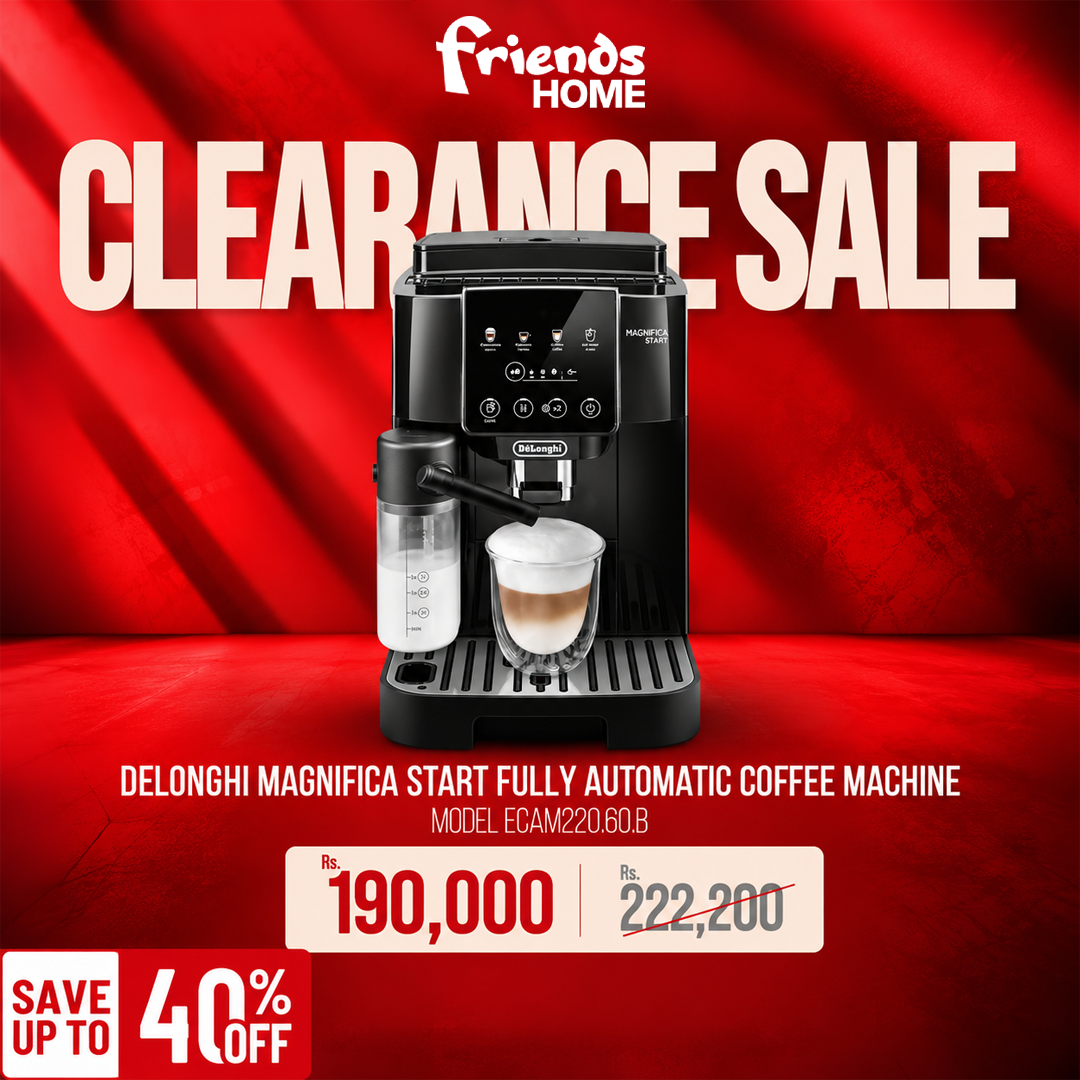 Clearance sale banner for De'Longhi Magnifica Start coffee machine ECAM220.60.B — save up to 40% off