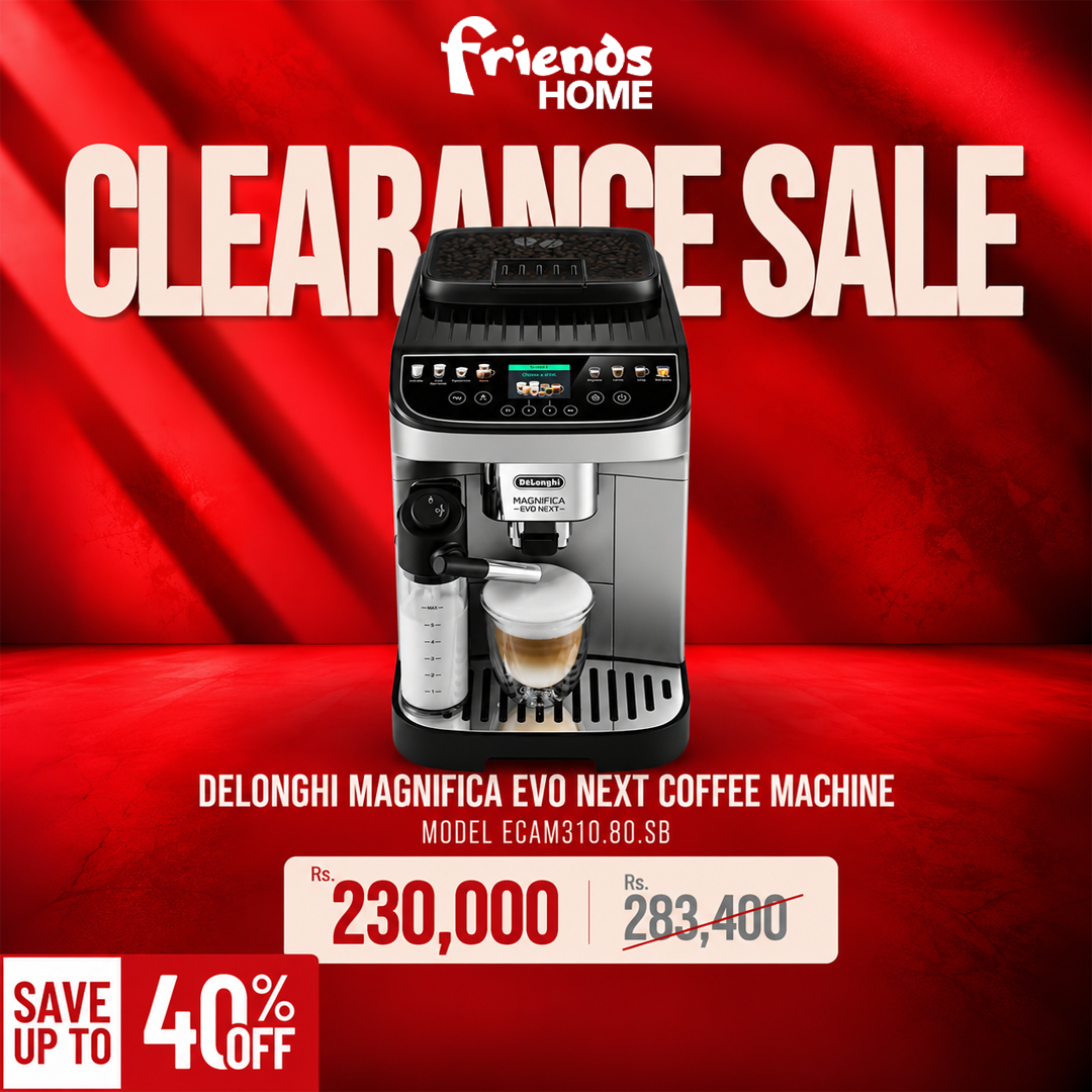Clearance sale banner for De'Longhi Magnifica Evo Next coffee machine ECAM310.80.SB — save up to 40% off