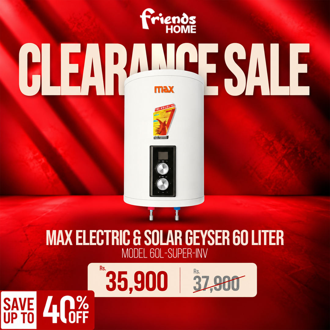 MAX electric and solar geyser 60 liter model 60L-SUPER-INV clearance sale 40% off