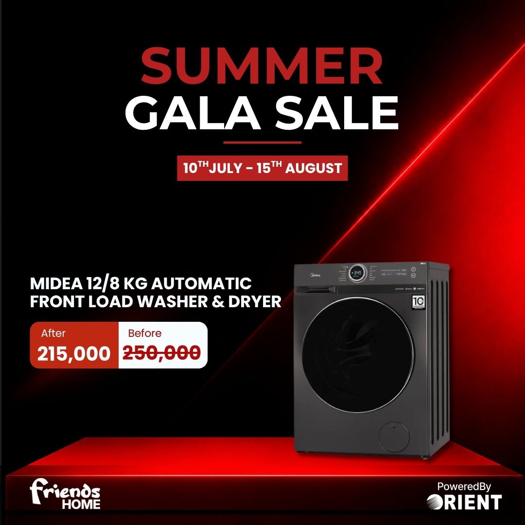 MIDEA 12/8KG AUTOMATIC FRONT LOAD SMART WASHER & DRYER Model MF200D120WB