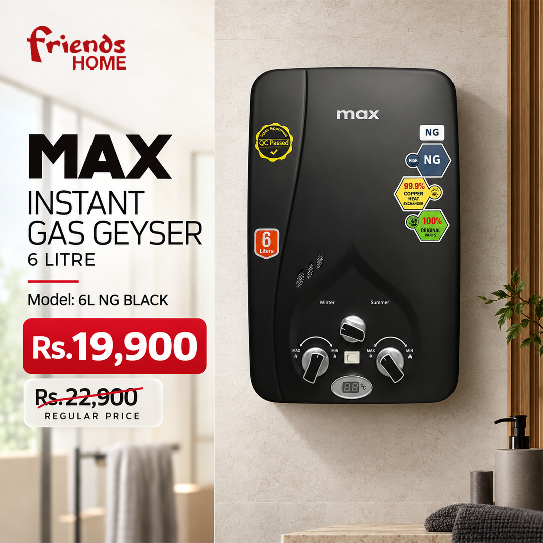 MAX INSTANT GAS GEYSER 6 LITRE Model 6L NG BLACK
