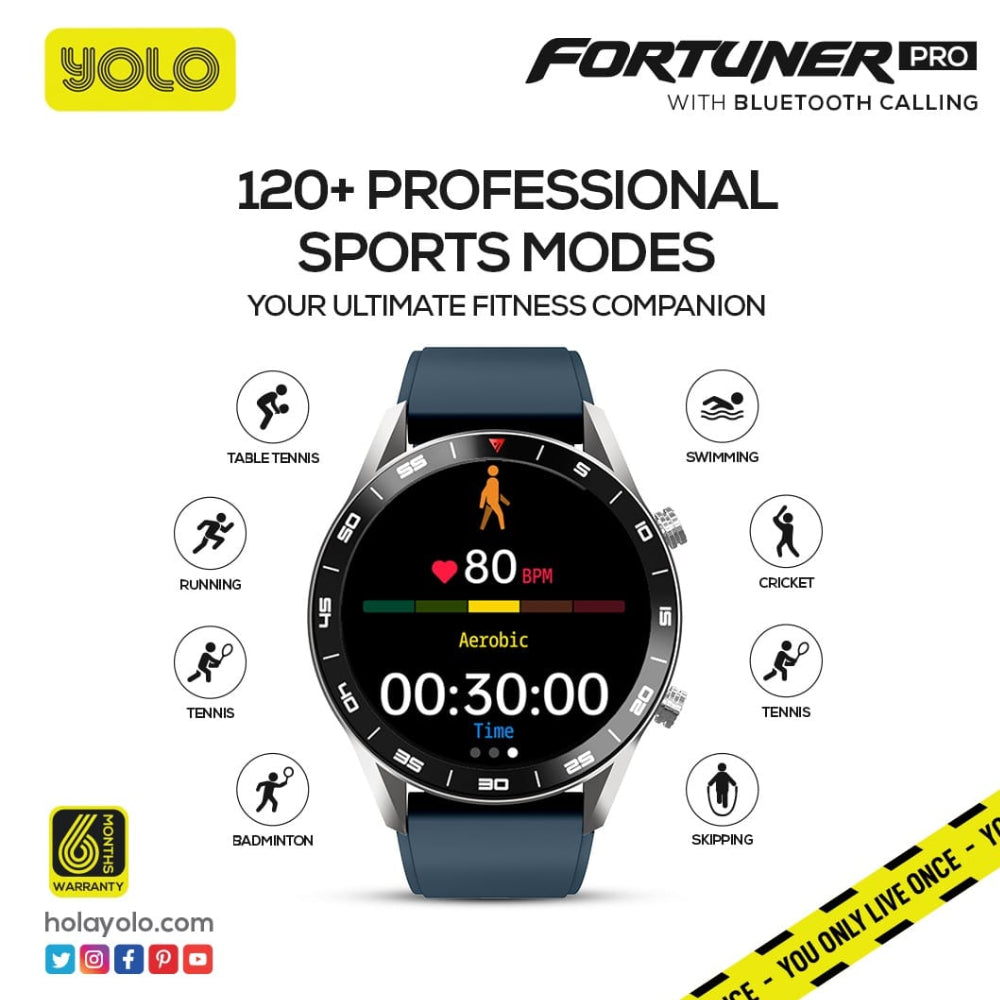 YOLO BLUETOOTH CALLING SMART WATCH Model FORTUNER PRO