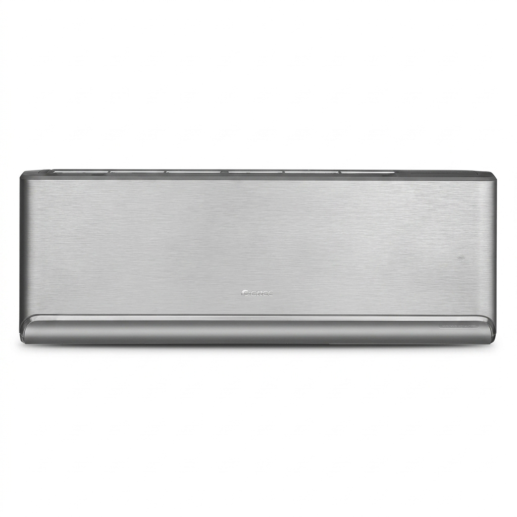 Silver air conditioner on a white background