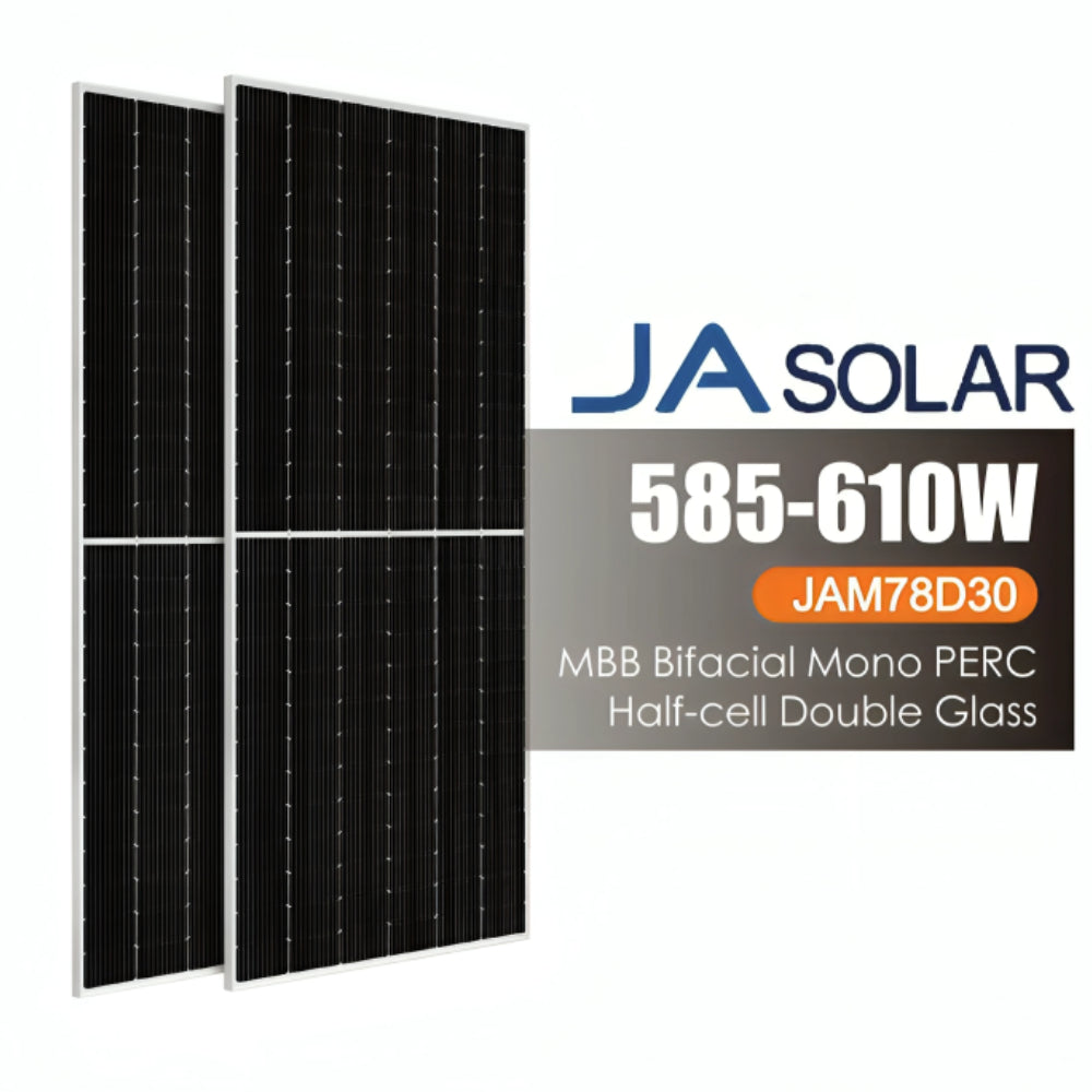 JA SOLAR N-TYPE BIFACIAL 585 W SOLAR PANEL Model JAM78D30 585-610W