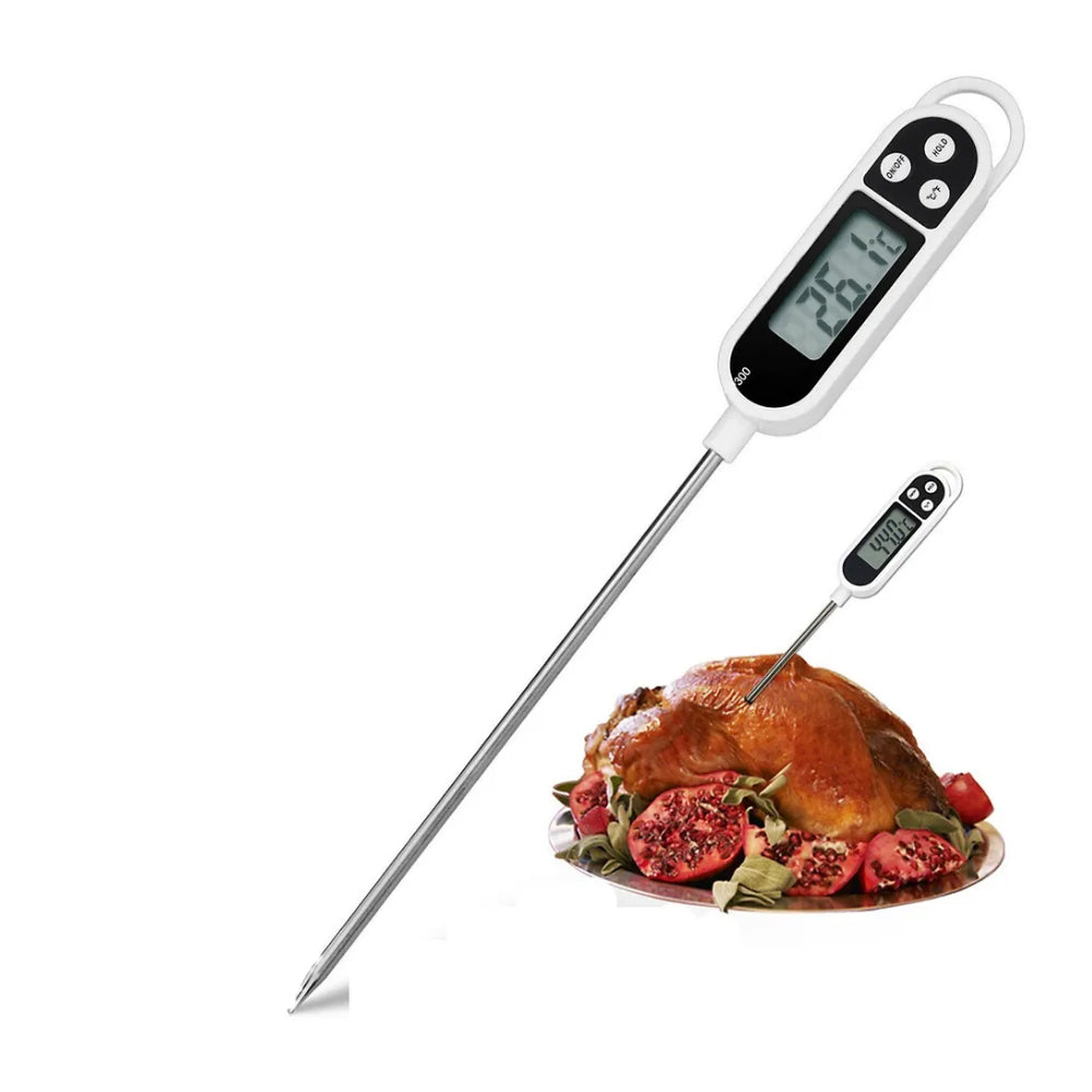 INSTANT READ DIGITAL THERMOMETER FOR COOKING MEAT, MILK, BREAKFAST WITH BATTERY  STAINLESS Steel