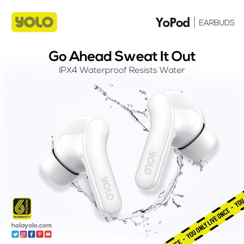 YOLO WIRELESS EARBUDS Model YOPOD WHITE
