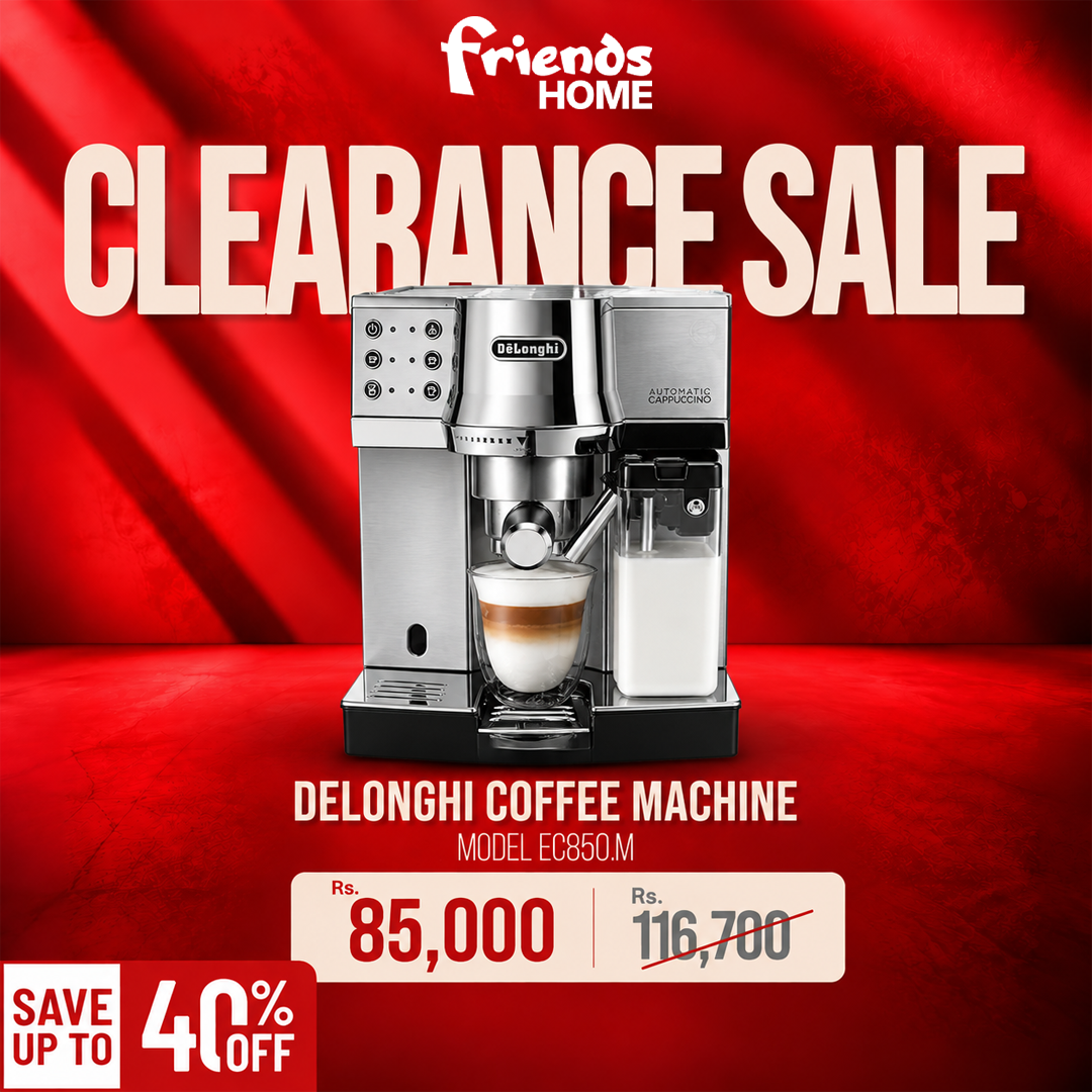 Clearance sale banner for De'Longhi coffee machine EC850.M — save up to 40% off