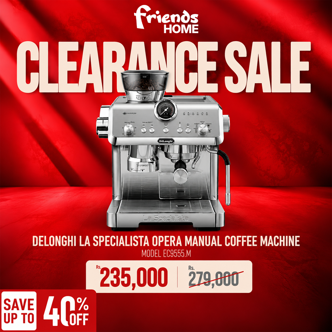 Clearance sale banner for De'Longhi La Specialista Opera coffee machine EC9555.M — save up to 40% off