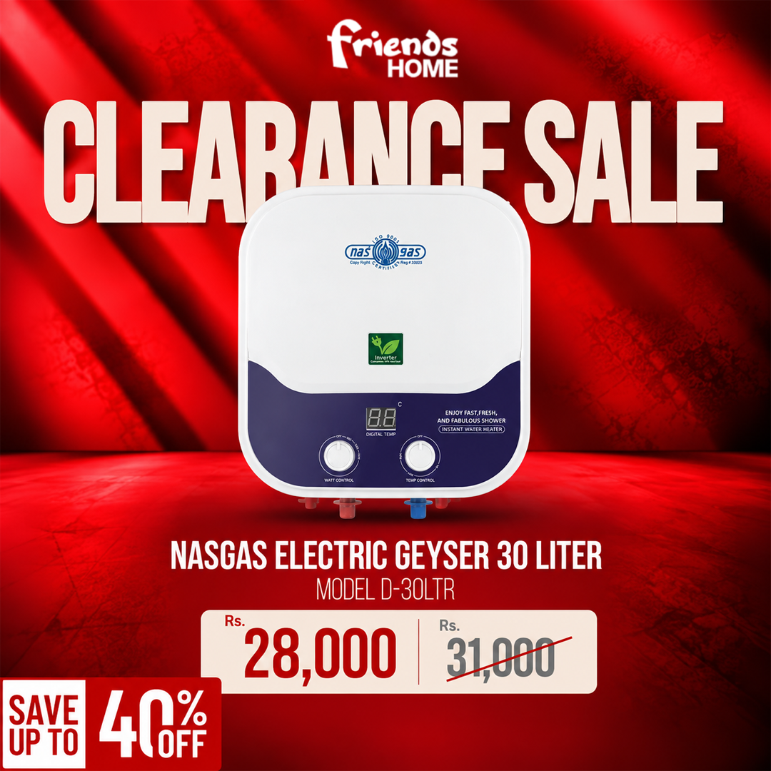 NASGAS electric geyser 30 liter model D-30LTR clearance sale 40% off