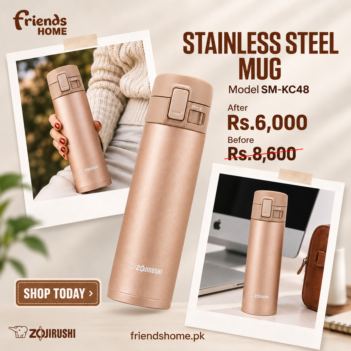 ZOJIRUSHI STAINLESS STEEL MUG Model SM-KC48