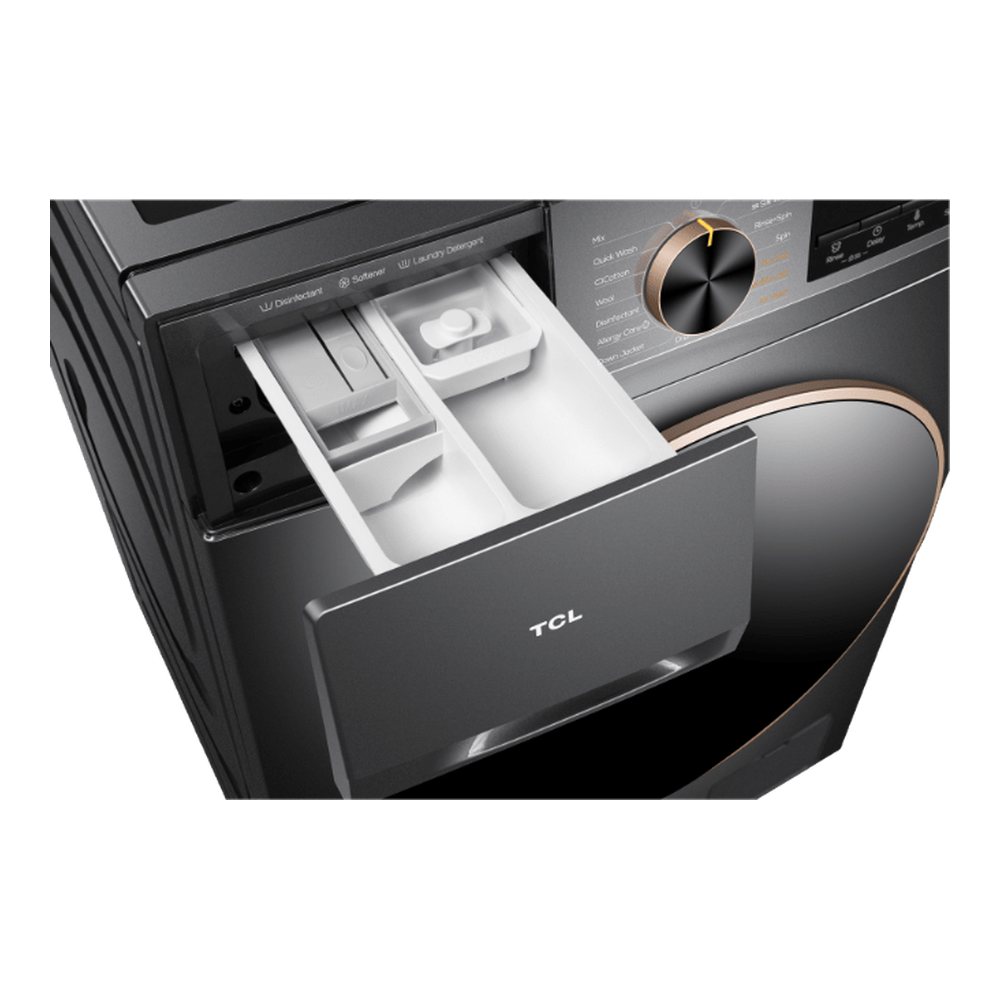 TCL C2110FLG detergent drawer and controls detail